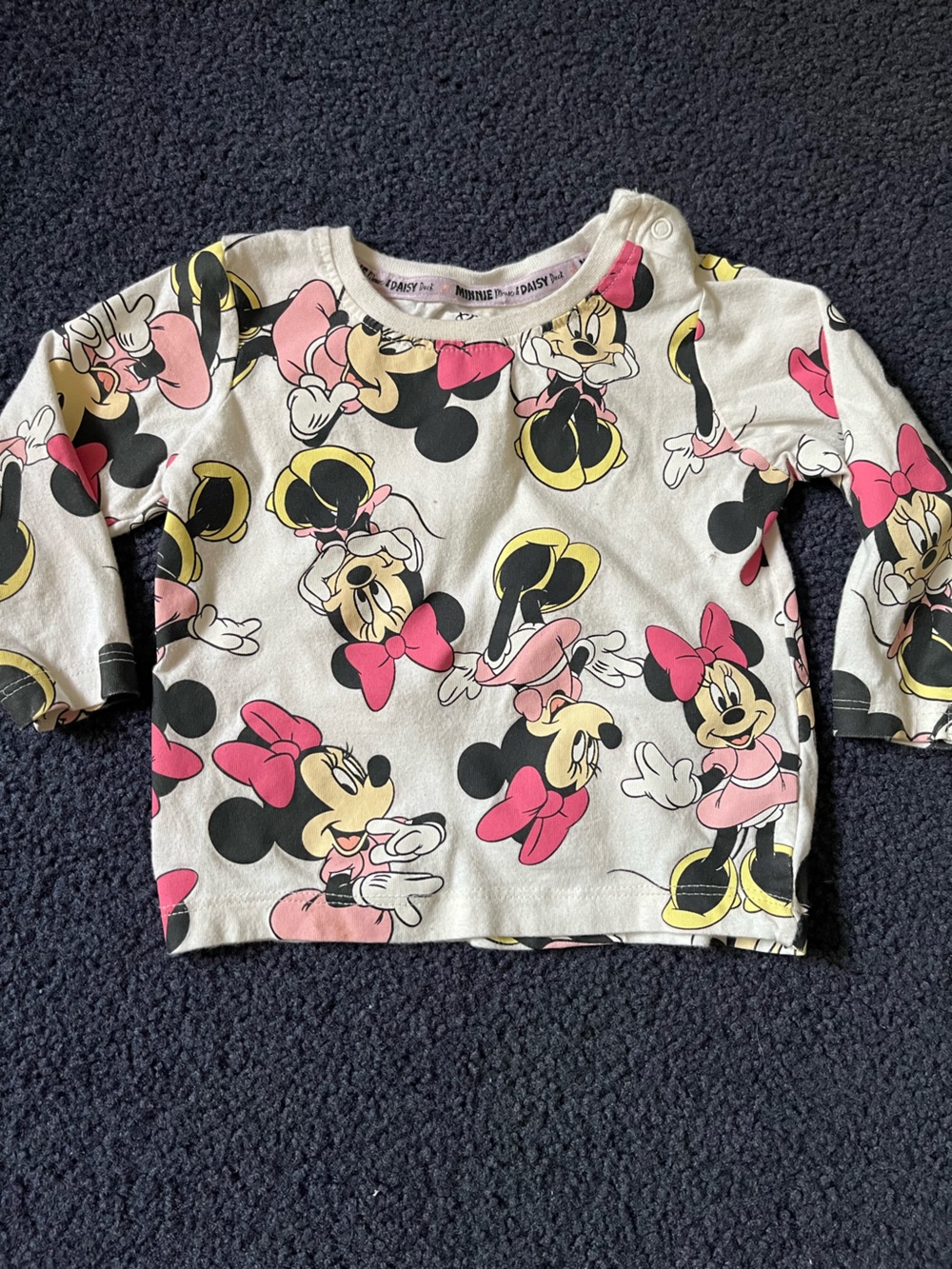 Primark White Kids Minnie Mouse Long Sleeve Top with Pink & Yellow Accents